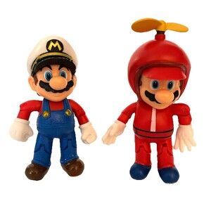 Jakks Pacific Super Captain Mario Propeller Mario Action Figures Cake Toppers 4"
